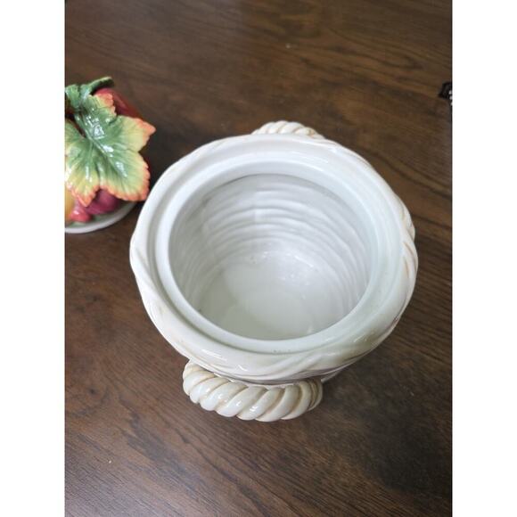 Fitz & Floyd Basket Weave Cookie Jar / Canister - Apple Plums Pear Grape 9 X 7 - Picture 9 of 16
